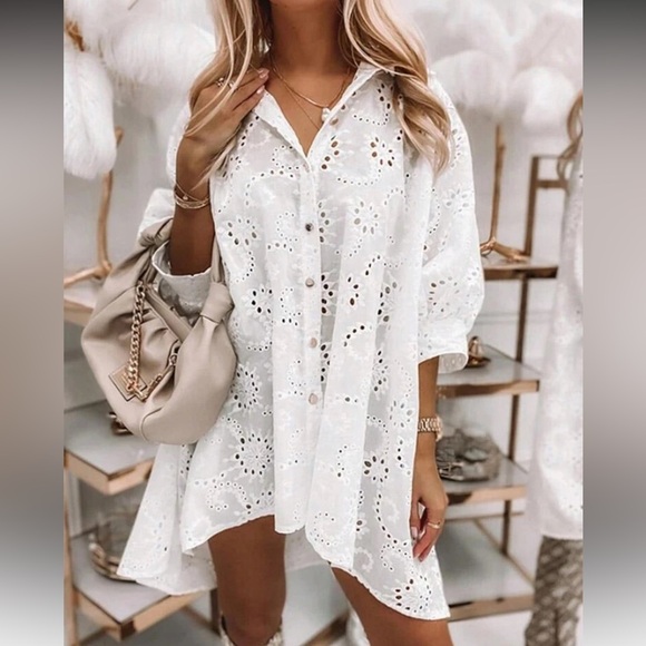 White Eyelet Tunic Dress - Picture 7 of 14